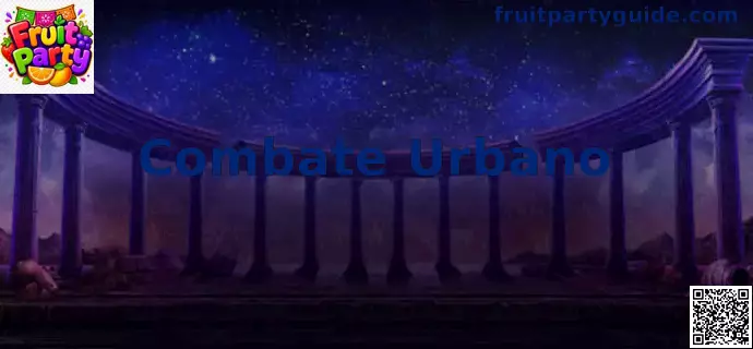 Escena visual de Combate Urbano en Fruit Party con frutas y ambiente de cuadrícula metropolitana